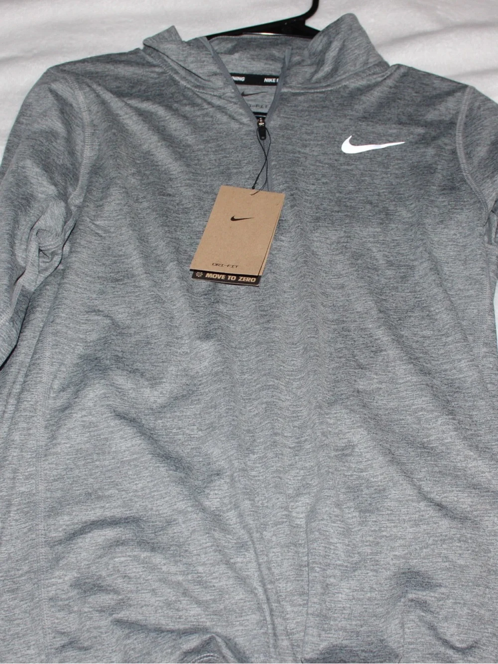 Nike Gray Heather Half-Zip Hoodie Jacket with White Swoosh